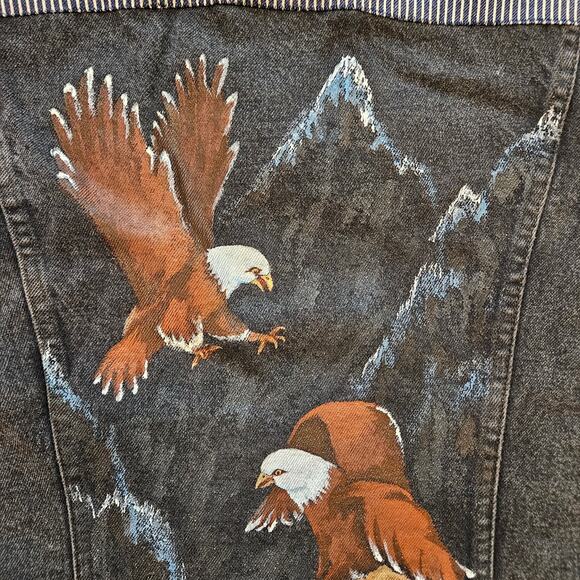Reed St. James Vintage Denim Jacket Women M Custom Handmade Eagle Painted 80's - Picture 10 of 16